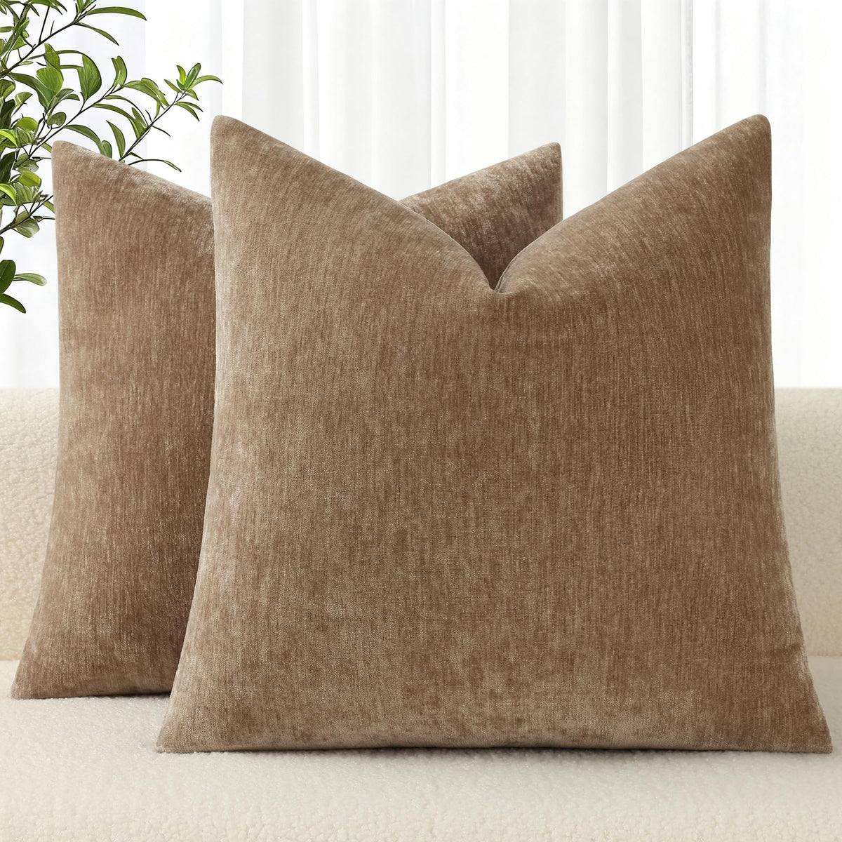 decorUhome Soft Chenille Blush Pink Throw Pillow Covers 18X18 Set of 2
