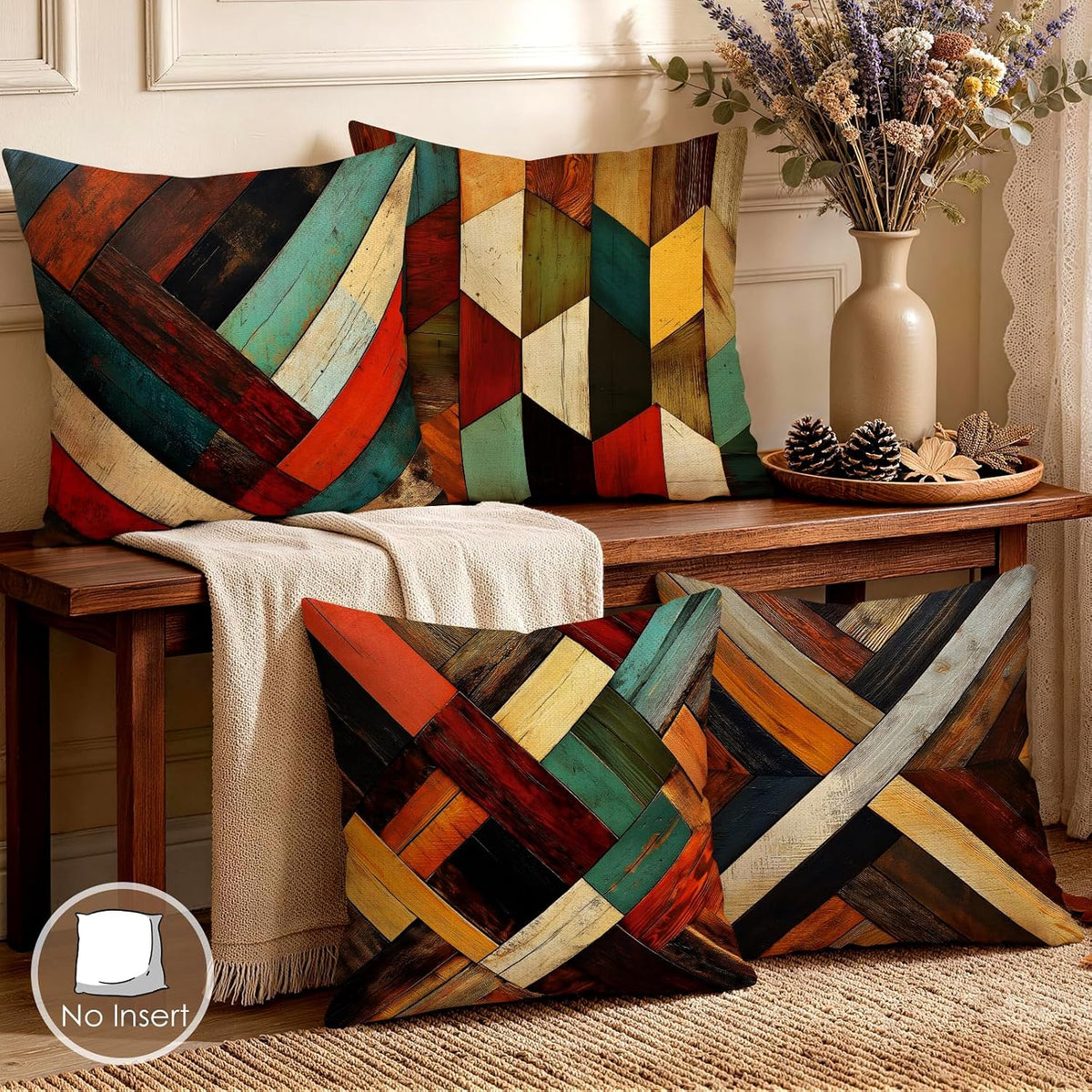 OBSEDE Retro Wood Grain Geometric Throw Pillow Covers 18 x 18 Inch Set of 4