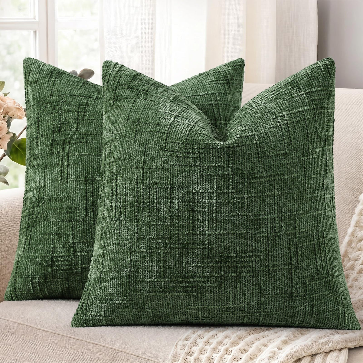 decorUhome Textured Chenille Throw Pillow Covers 18x18 Set of 2 Rust