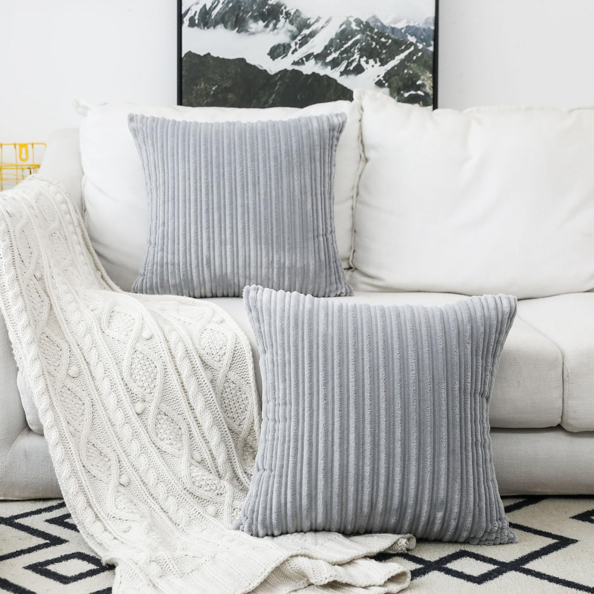 UGASA Velvet 12x20 Inch Lumbar Soft Throw Pillow Cover Boho Farmhouse Decorative Corduroy Striped Both Sides Solid Rectangular Cushion Case for Couch Bedroom Sofa Home, 1 Piece, Beige