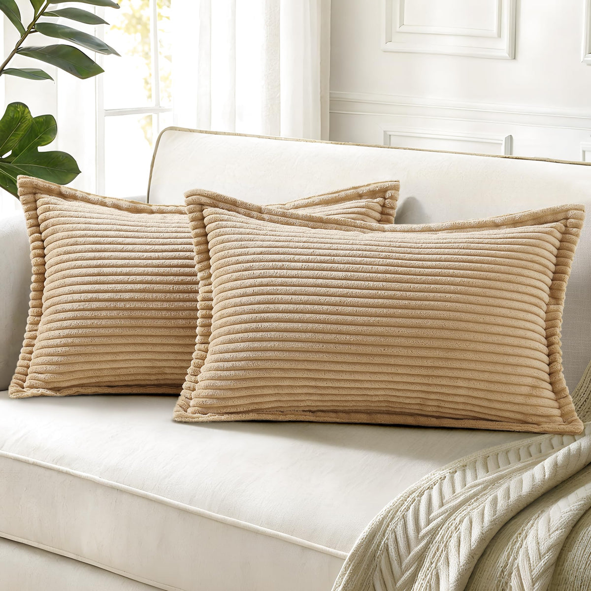 decorUhome Fall Corduroy Olive Green Throw Pillow Covers 18x18 Set of 2