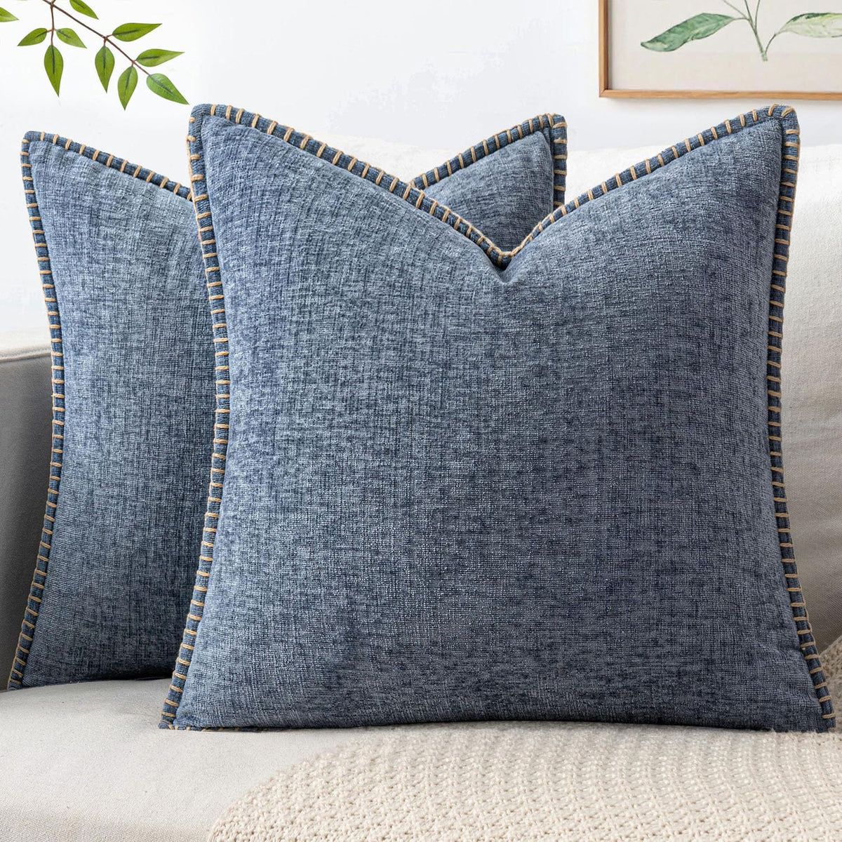 MIULEE Decorative Couch Throw Pillow Covers 18x18 Inch Navy 2 Pack