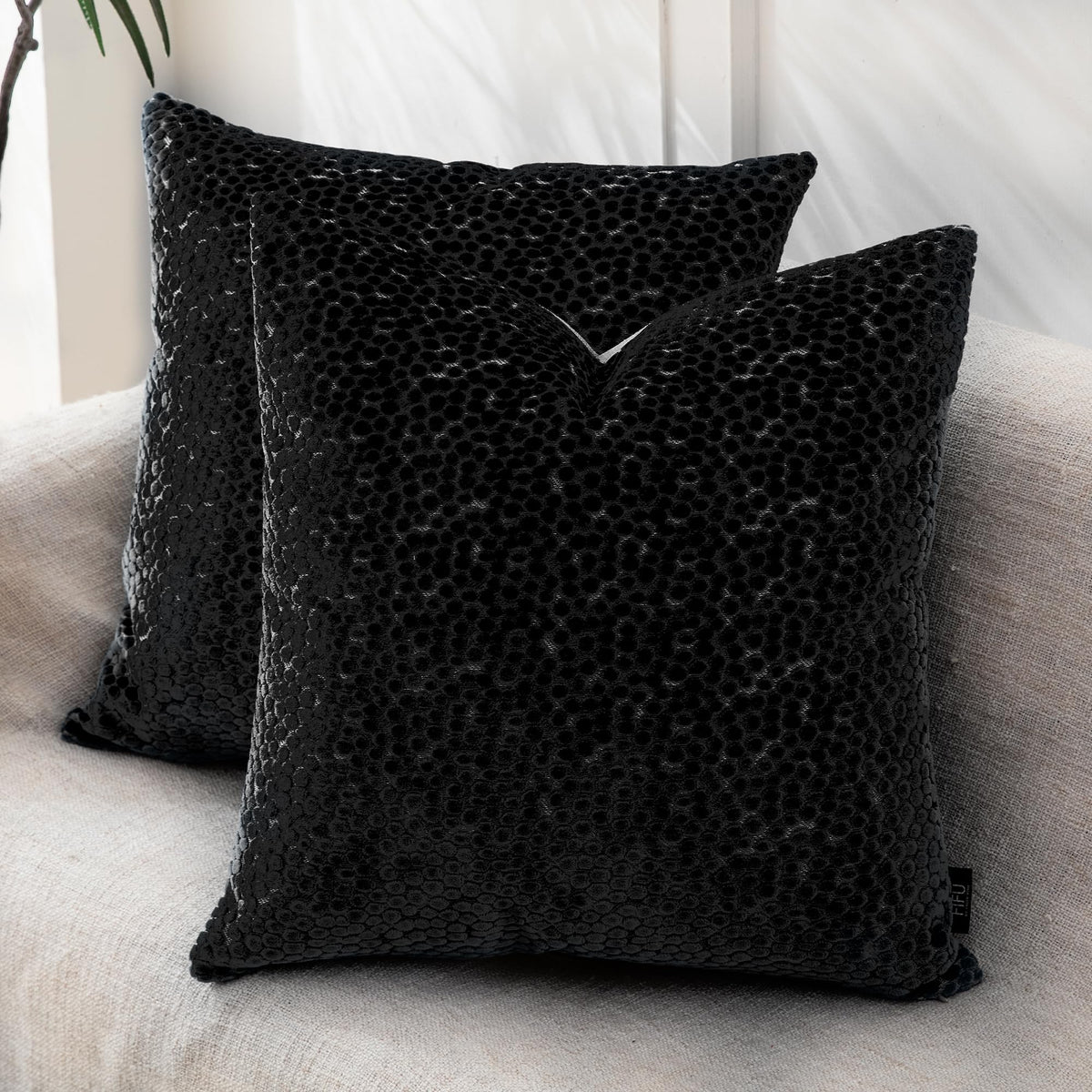 FIFU 18x18 Inch Throw Pillow Covers Set of 2, Jacquard Velvet, Olive Green