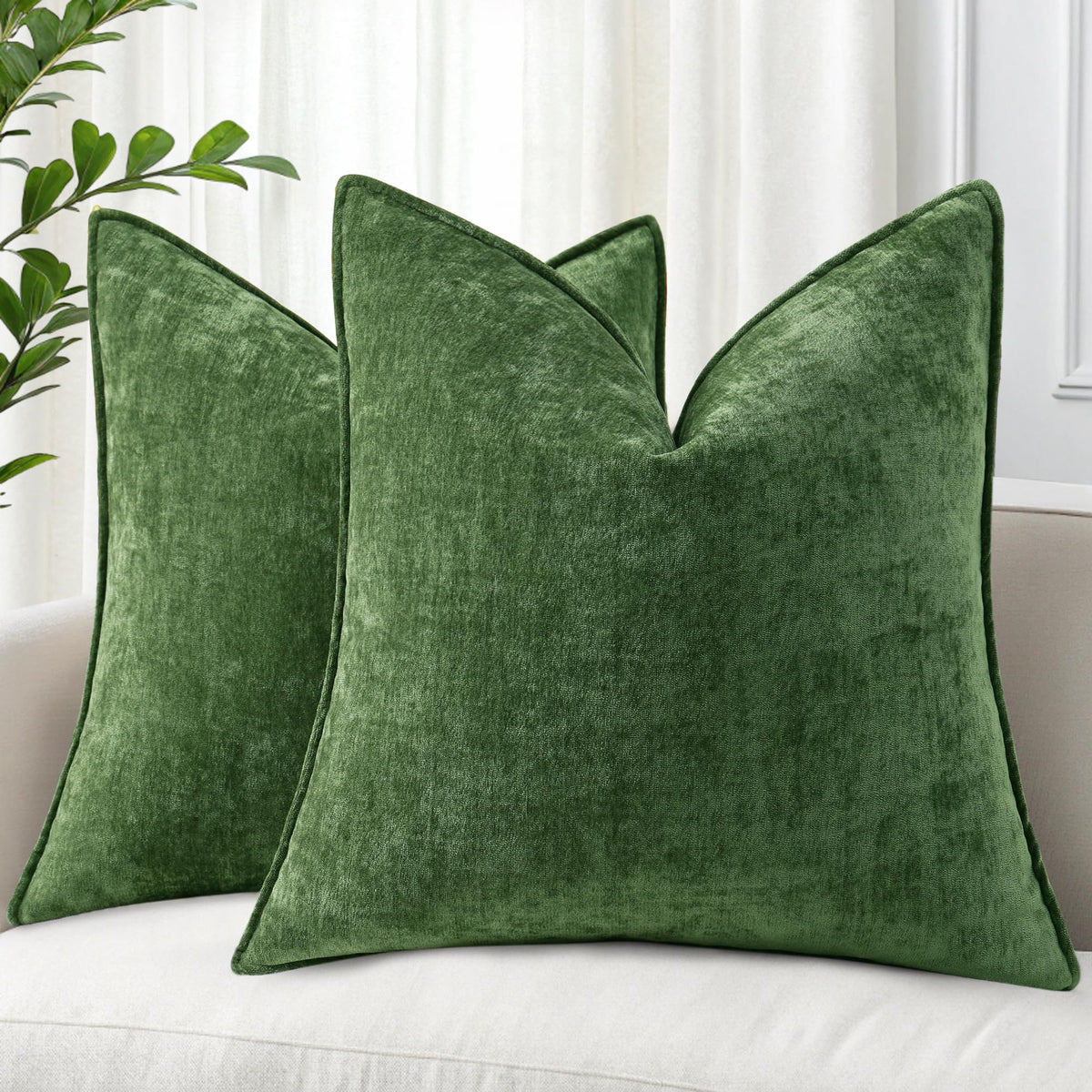 decorUhome Chenille Beige Velvet Throw Pillow Covers 20x20 Set of 2