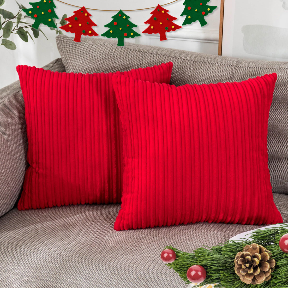 UGASA Velvet 12x20 Inch Lumbar Soft Throw Pillow Cover Boho Farmhouse Decorative Corduroy Striped Both Sides Solid Rectangular Cushion Case for Couch Bedroom Sofa Home, 1 Piece, Beige