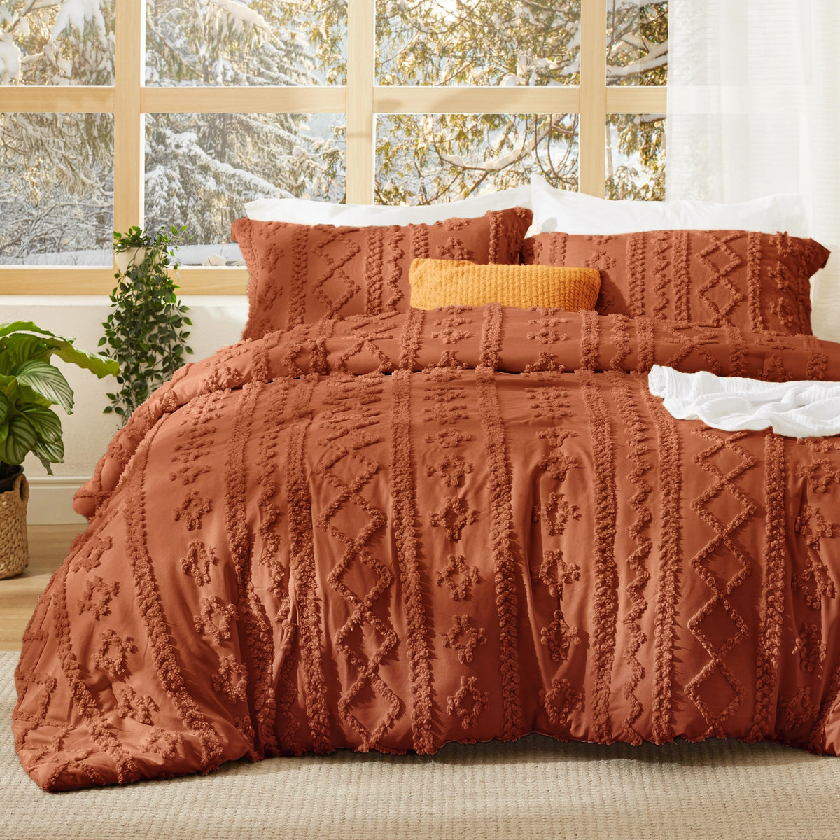 Bedsure Tufted Boho Comforter Set Queen, Bedroom Decor Bedding Set Beige