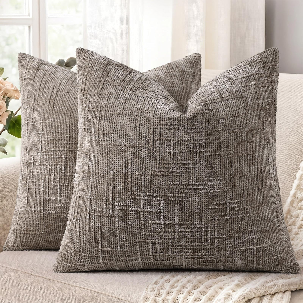 decorUhome Textured Chenille Throw Pillow Covers 18x18 Set of 2 Rust