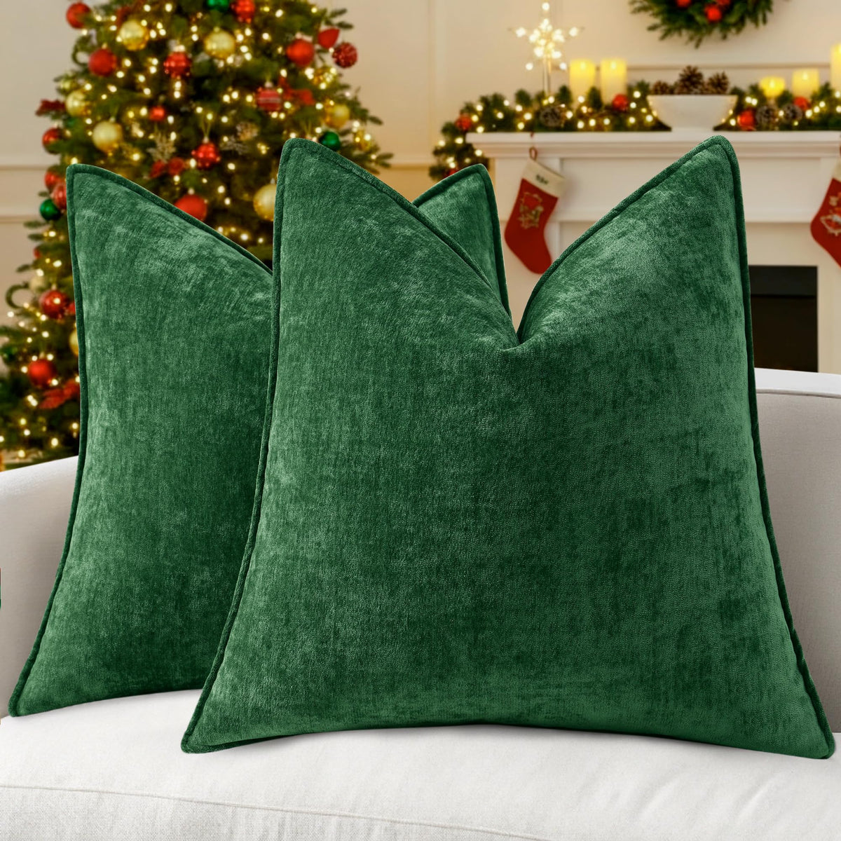 decorUhome Chenille Beige Velvet Throw Pillow Covers 20x20 Set of 2