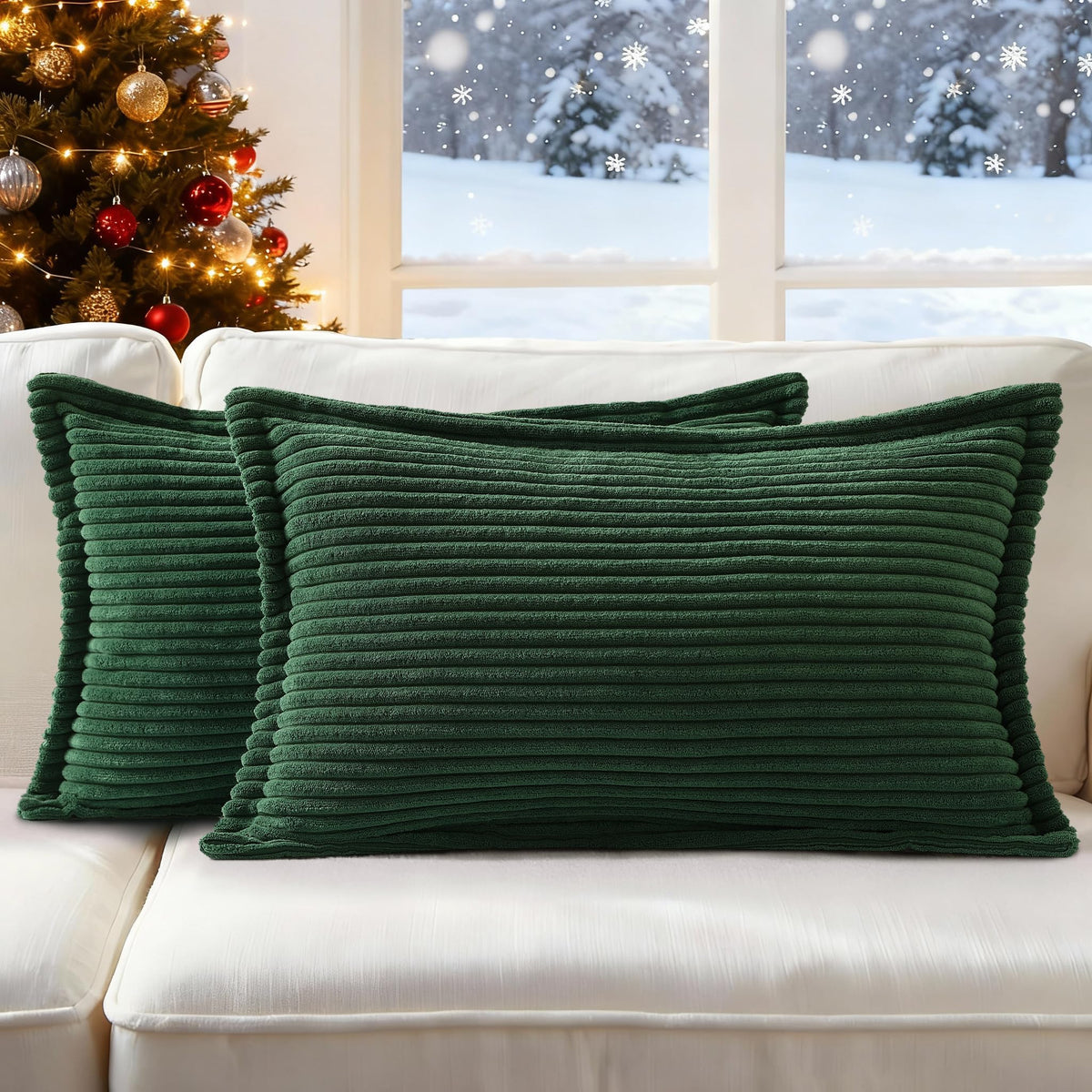 Mecatny Corduroy Fall Throw Pillow Covers 18x18 Set of 2 Olive Green