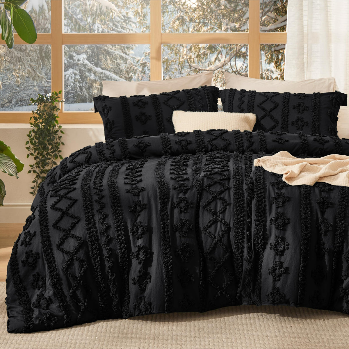 Bedsure Tufted Boho Comforter Set Queen, Bedroom Decor Bedding Set Beige