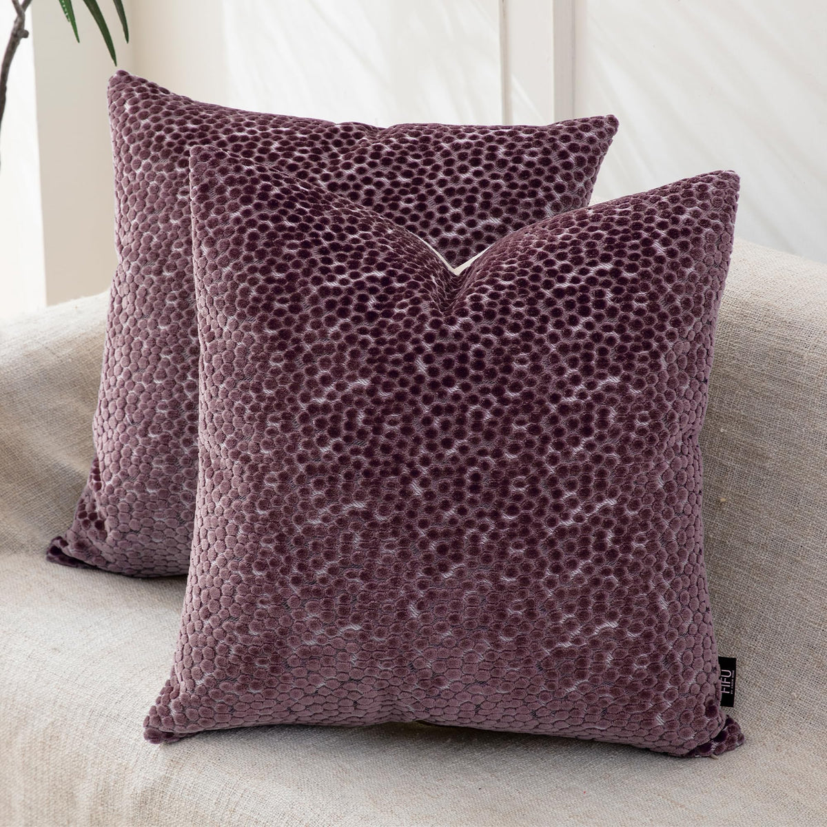 FIFU 18x18 Inch Throw Pillow Covers Set of 2, Jacquard Velvet, Olive Green