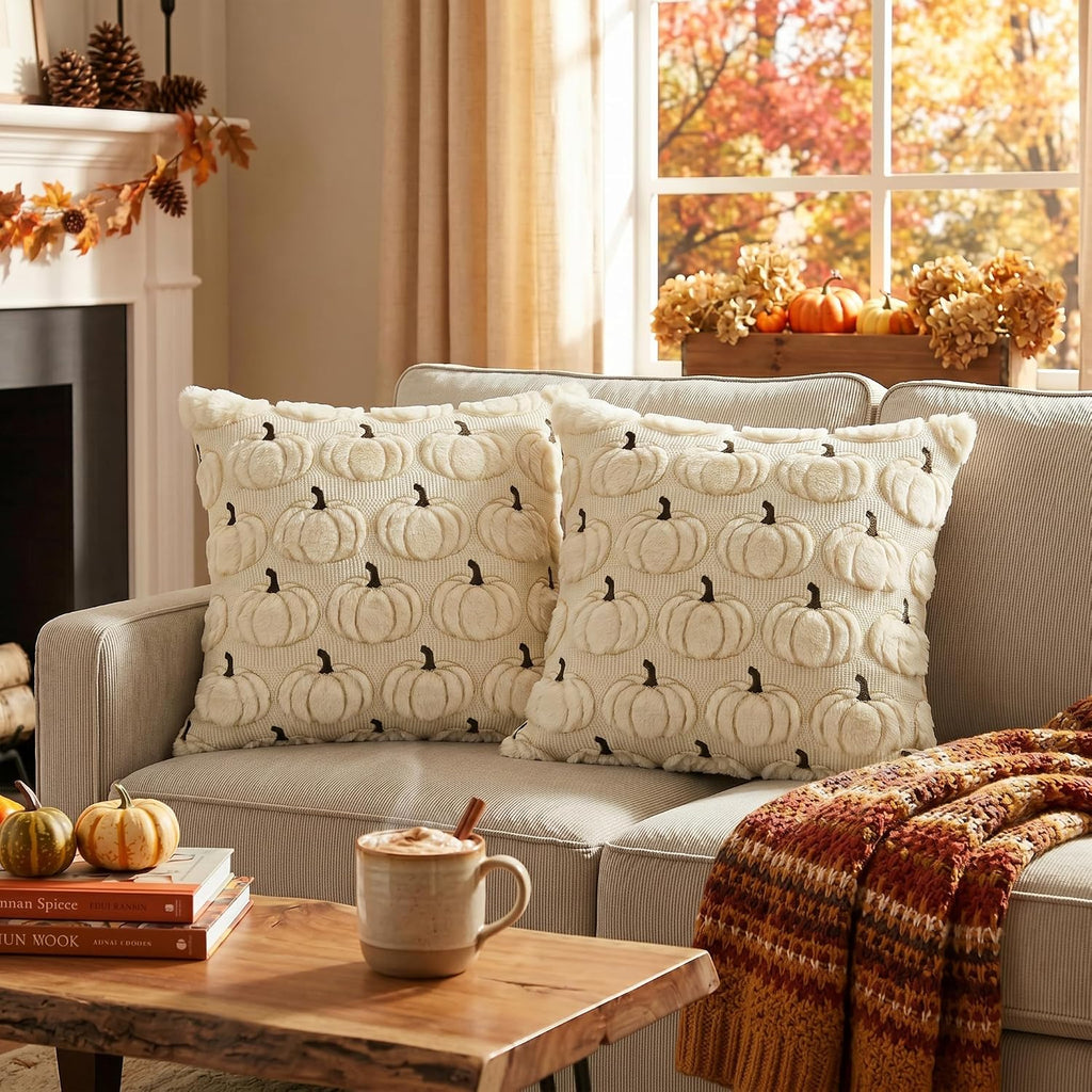 AVOIN colorlife Beige Fall Pumpkin Throw Pillow Covers 18x18 Inch
