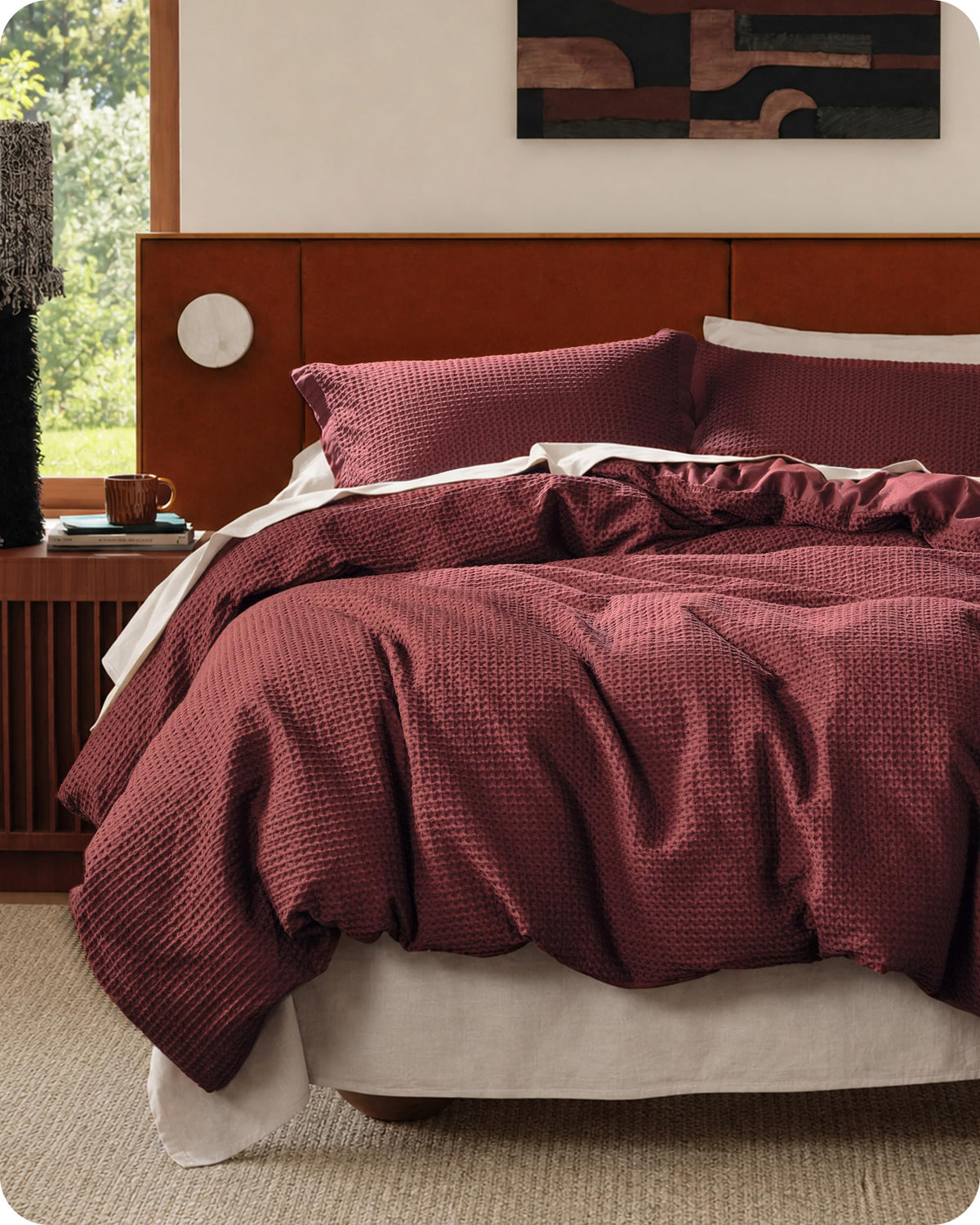 Bedsure PureWoven 3 Pieces 100% Cotton Waffle Duvet Cover Set, King, Linen