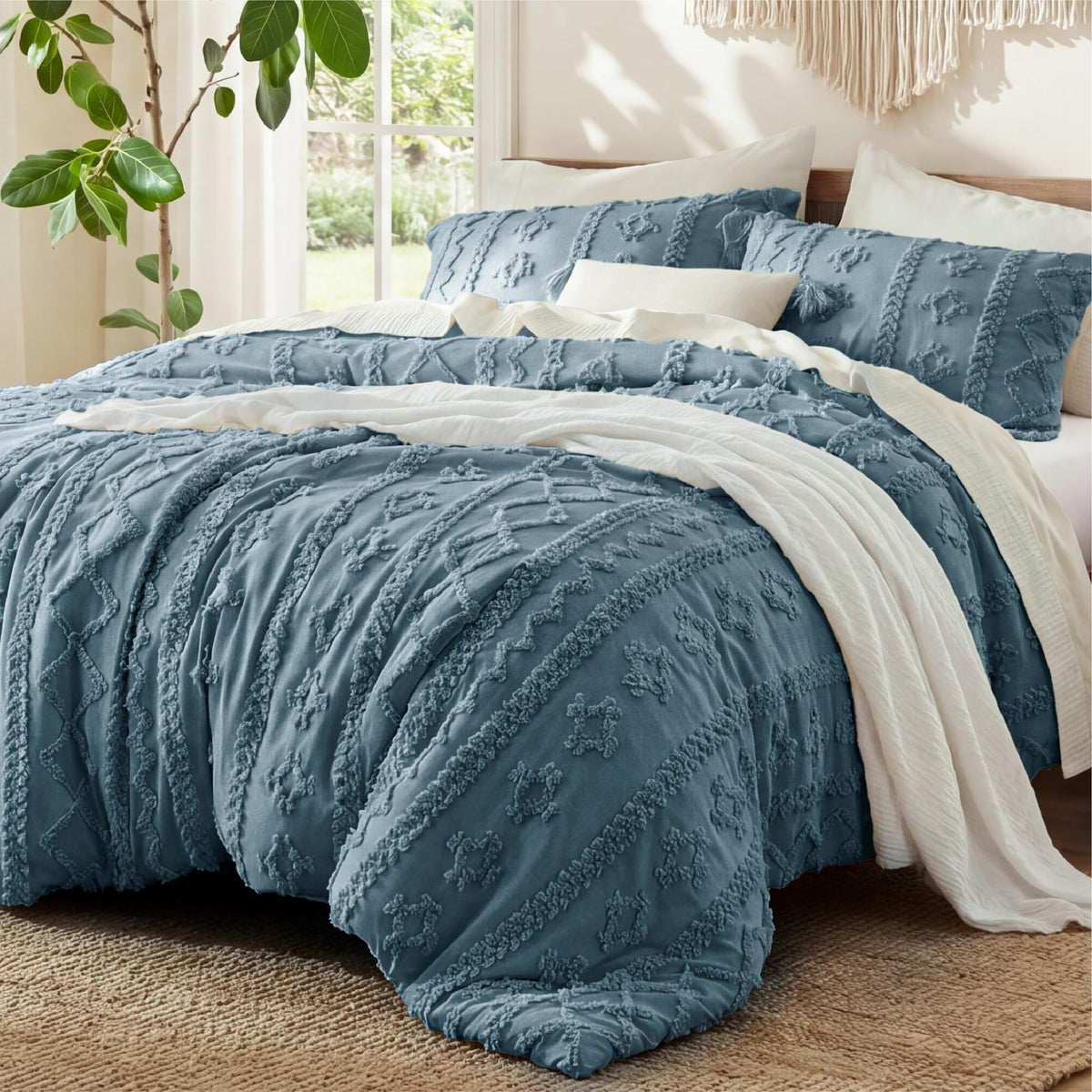 Bedsure Tufted Boho Comforter Set Queen, Bedroom Decor Bedding Set Beige