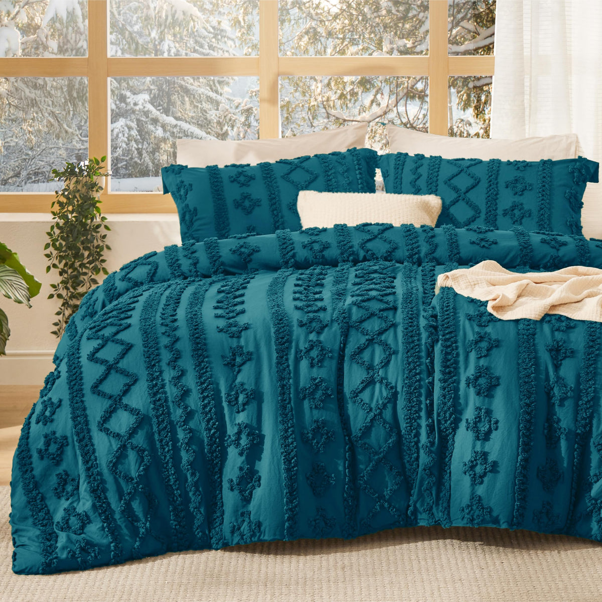 Bedsure Tufted Boho Comforter Set Queen, Bedroom Decor Bedding Set Beige