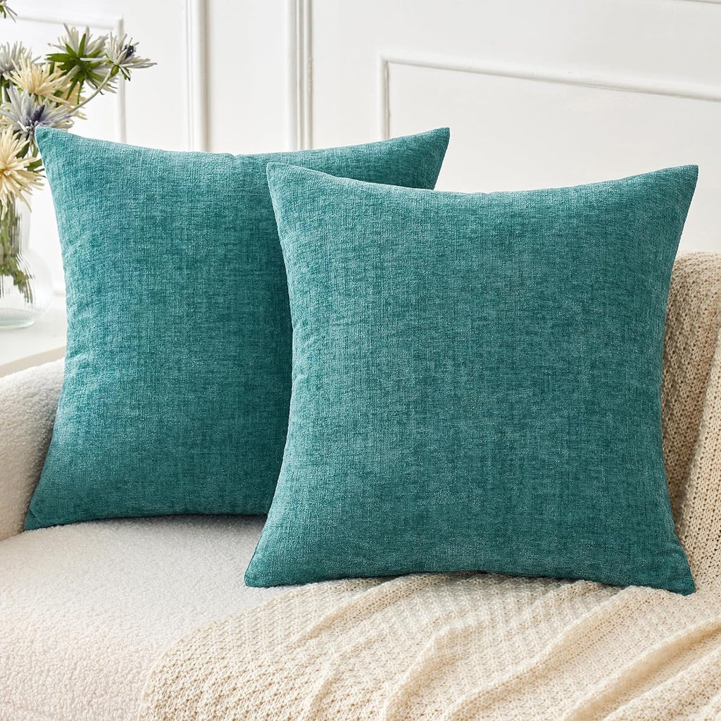 MIULEE Soft Chenille Throw Pillow Covers Teal 18x18 Inch Pack of 2