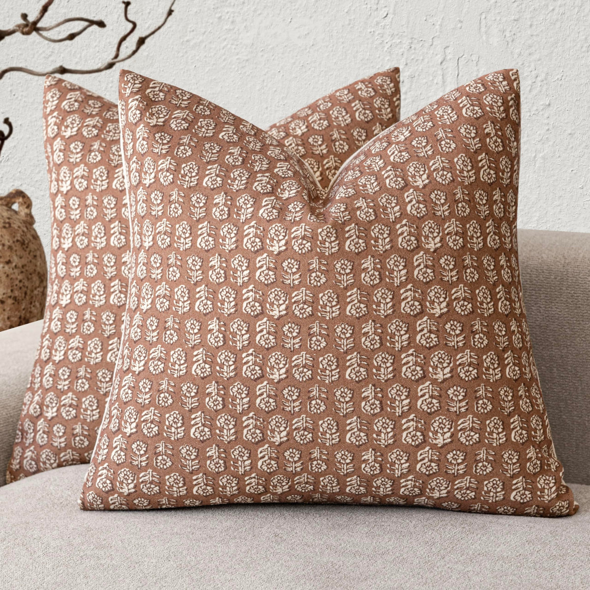 Foindtower Decorative Floral Print Throw Pillow Covers 20×20 Inch,Brown