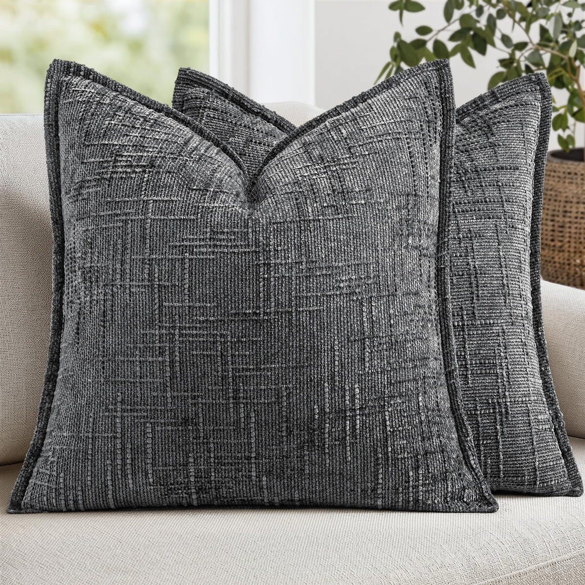 MIULEE Slubby Textured Decorative Throw Pillow Covers Dark Green 18x18