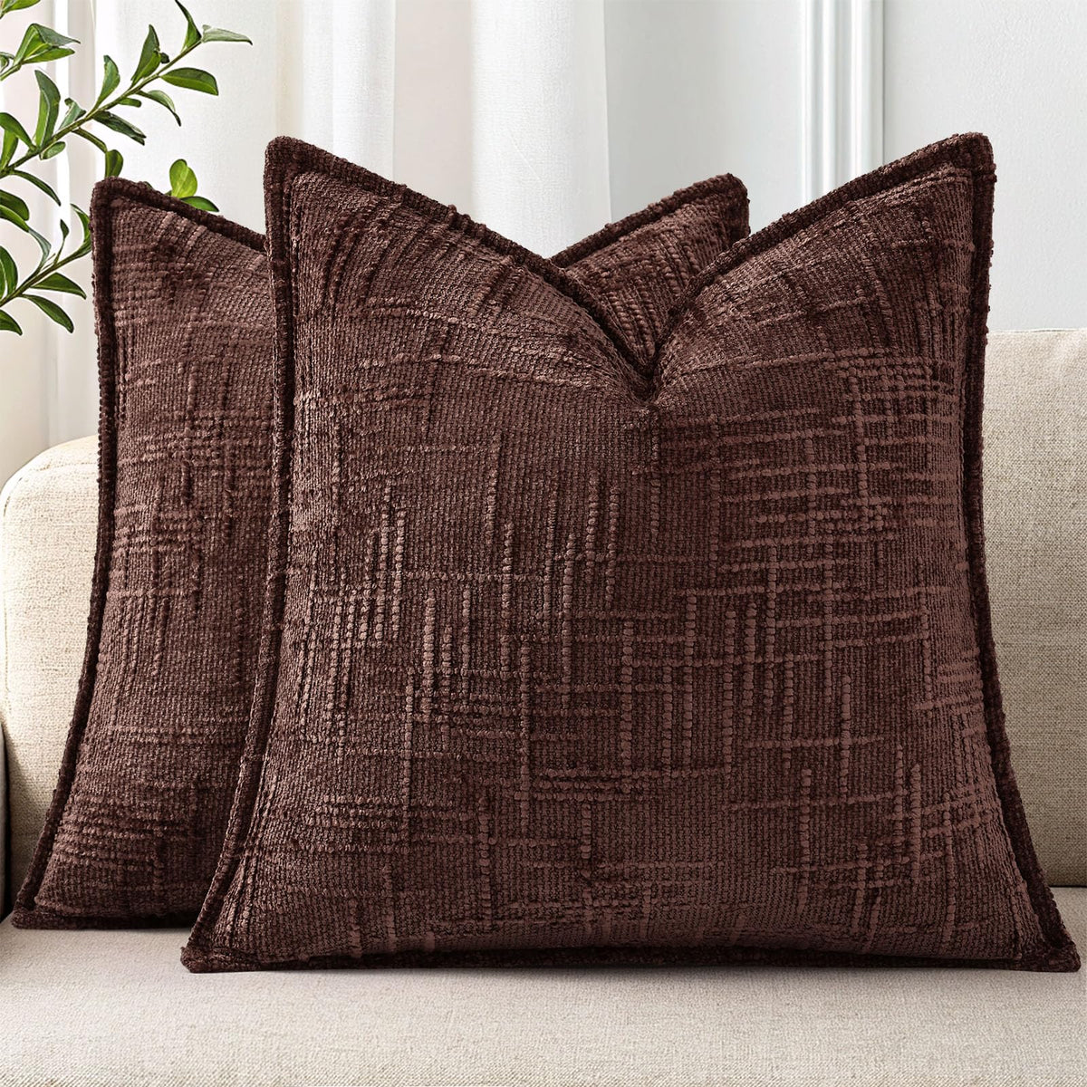decorUhome Chenille Decorative Throw Pillow Covers 18x18 Set of 2, Navy