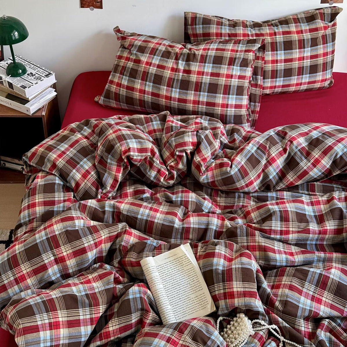 mixinni Retro Striped Duvet Cover Set King - 100% Natural Cotton 3-Piece Vintage Red Stripes Pattern Printed Bedding Set, Soft Breathable Comforter Cover with Zipper Closure & Corner Ties, King Size