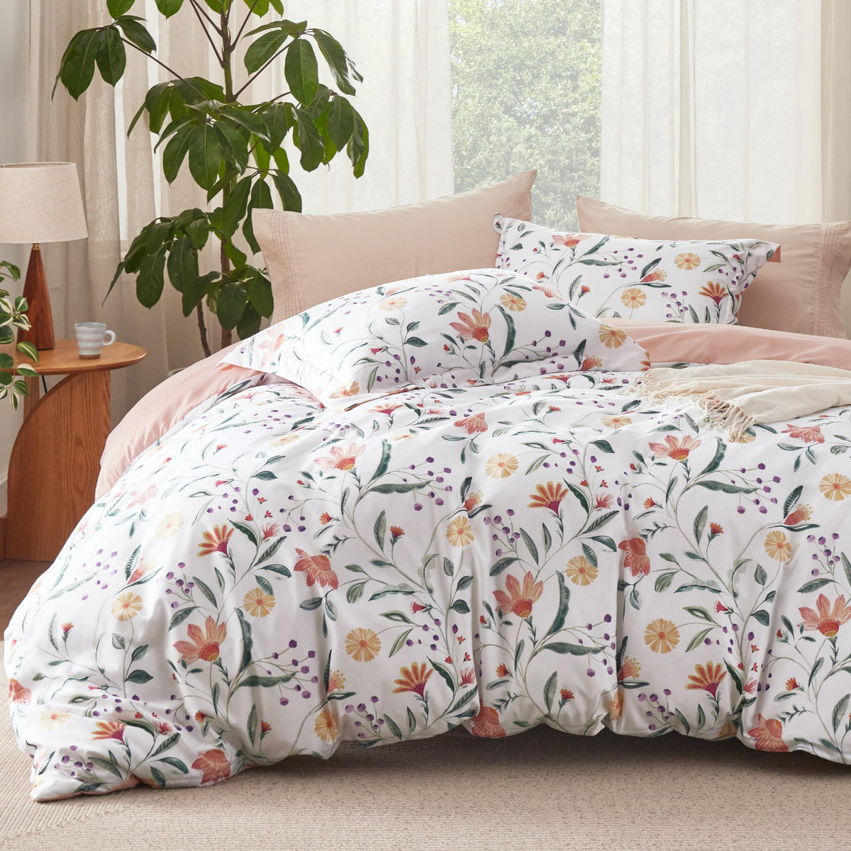 Bedsure Duvet Cover King Size - Reversible Floral Duvet Cover Set with Zipper Closure, 3 Pieces Grey Bedding Set with 8 Corner Ties and 2 Pillowcases 20"x36"