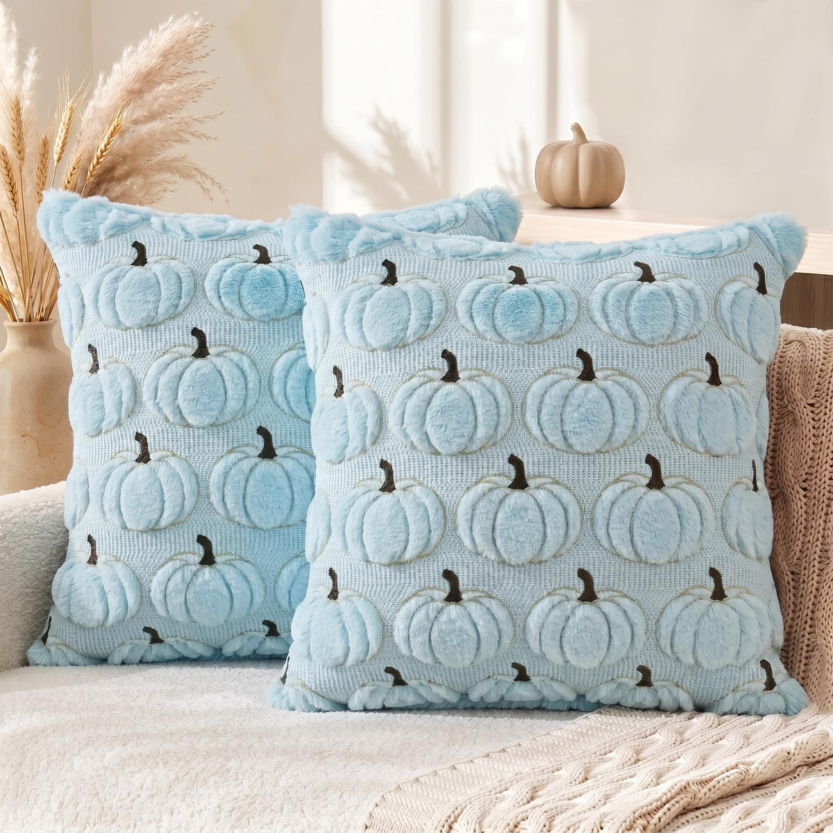 AVOIN colorlife Beige Fall Pumpkin Throw Pillow Covers 18x18 Inch