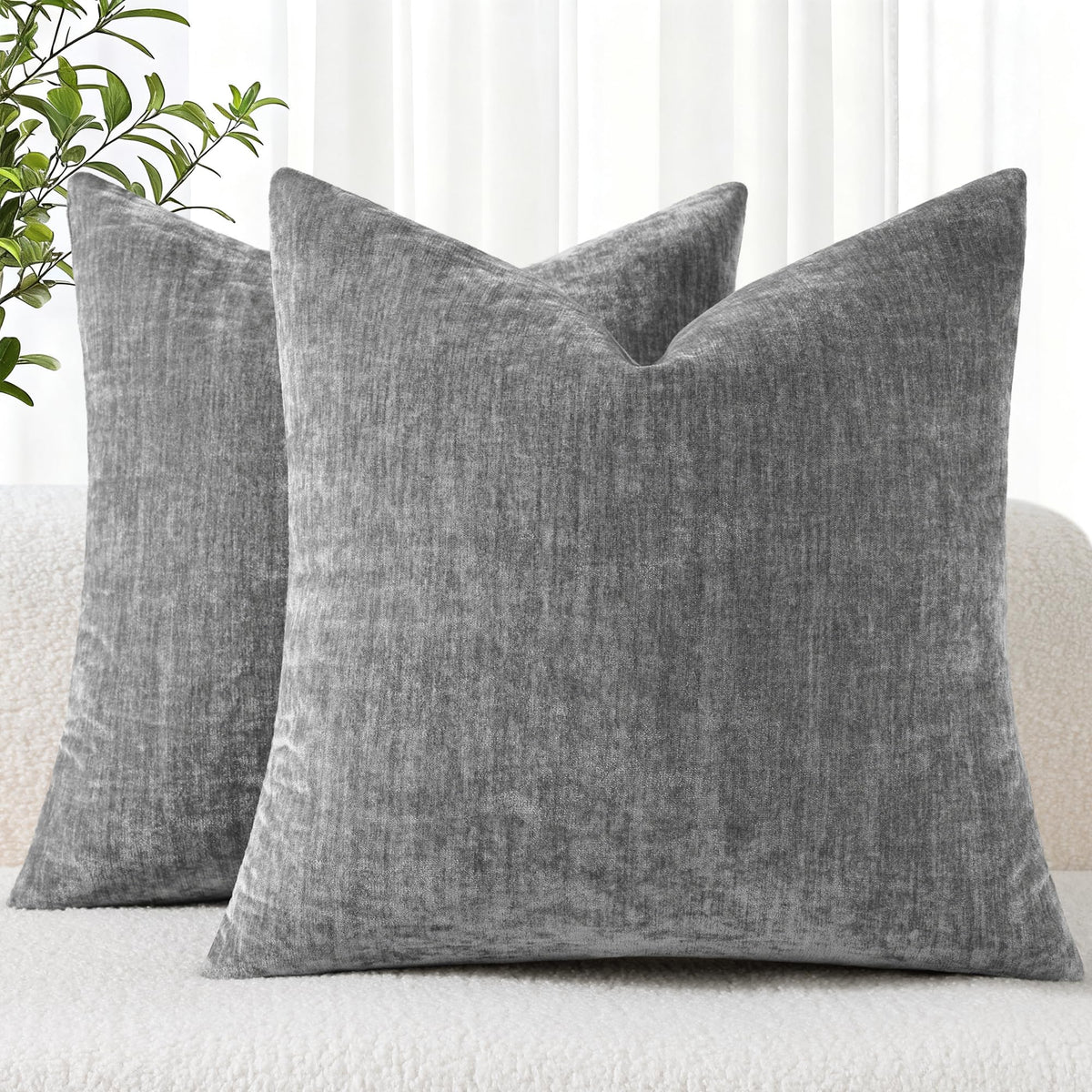 decorUhome Soft Chenille Blush Pink Throw Pillow Covers 18X18 Set of 2