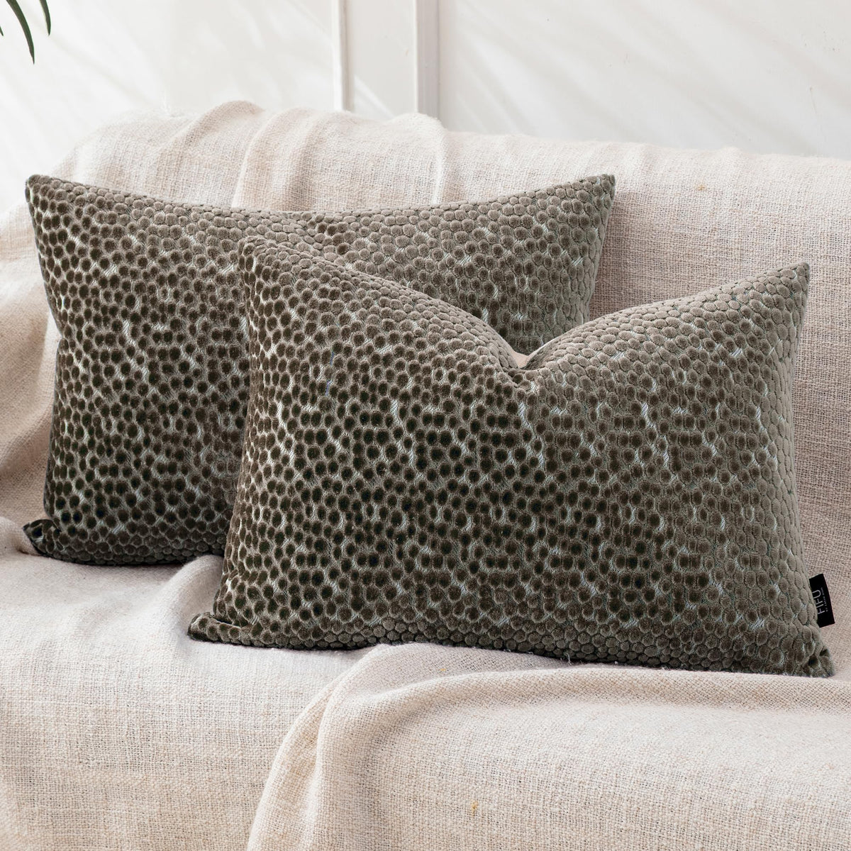 FIFU 18x18 Inch Throw Pillow Covers Set of 2, Jacquard Velvet, Olive Green