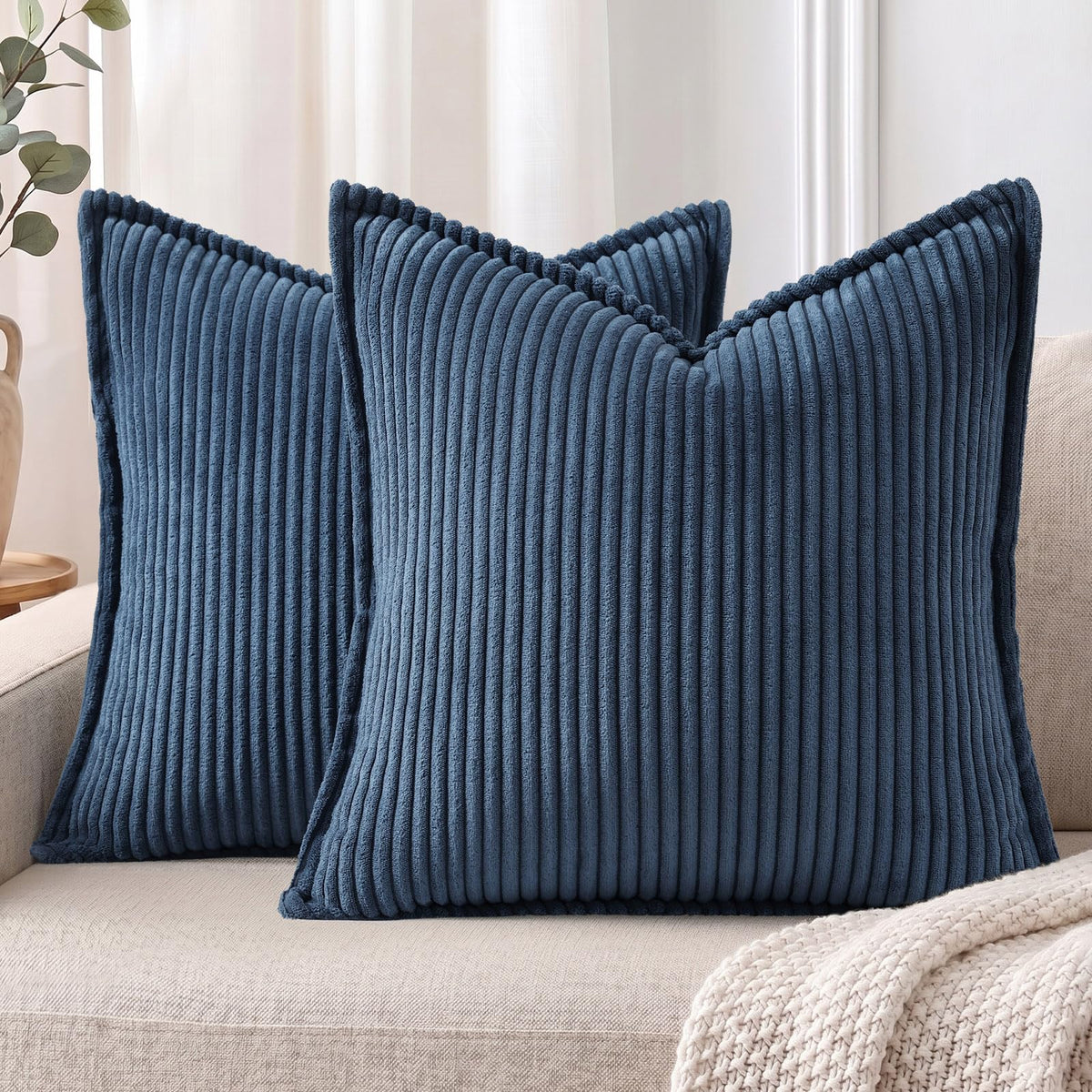 Mecatny Corduroy Fall Throw Pillow Covers 18x18 Set of 2 Olive Green