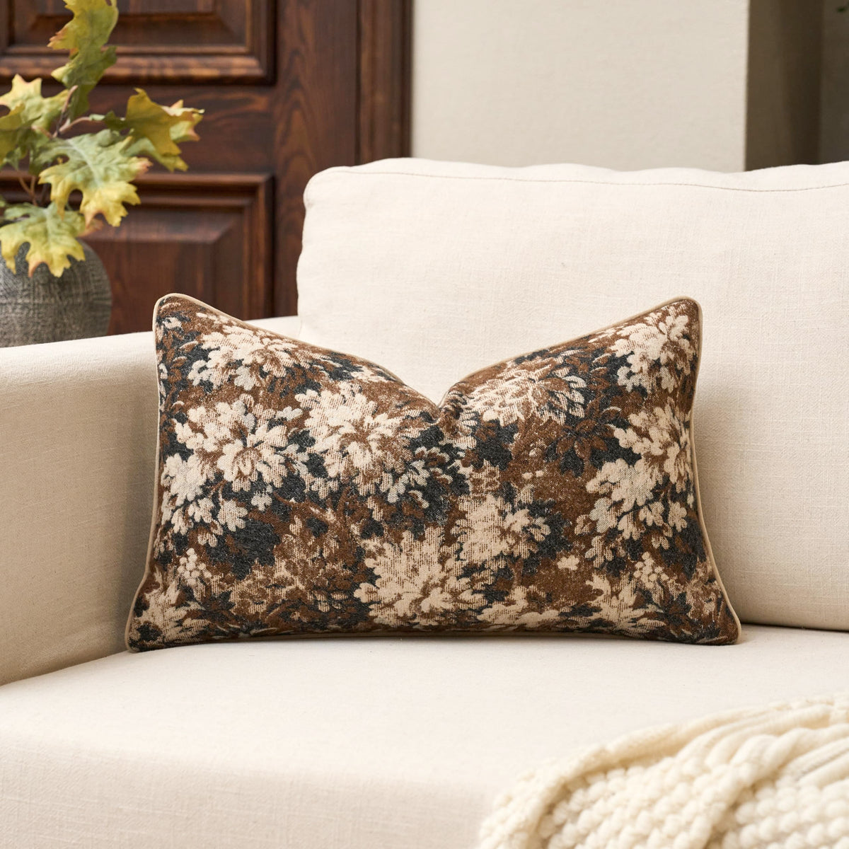 Yangest Neutral Floral Pillow Cover 12 x 20 Inches, Vintage Chenille Rectangle Throw Pillow Cover Soft Decorative Farmhouse Accent Couch Pillow Cover for Living Room Bedroom, Green