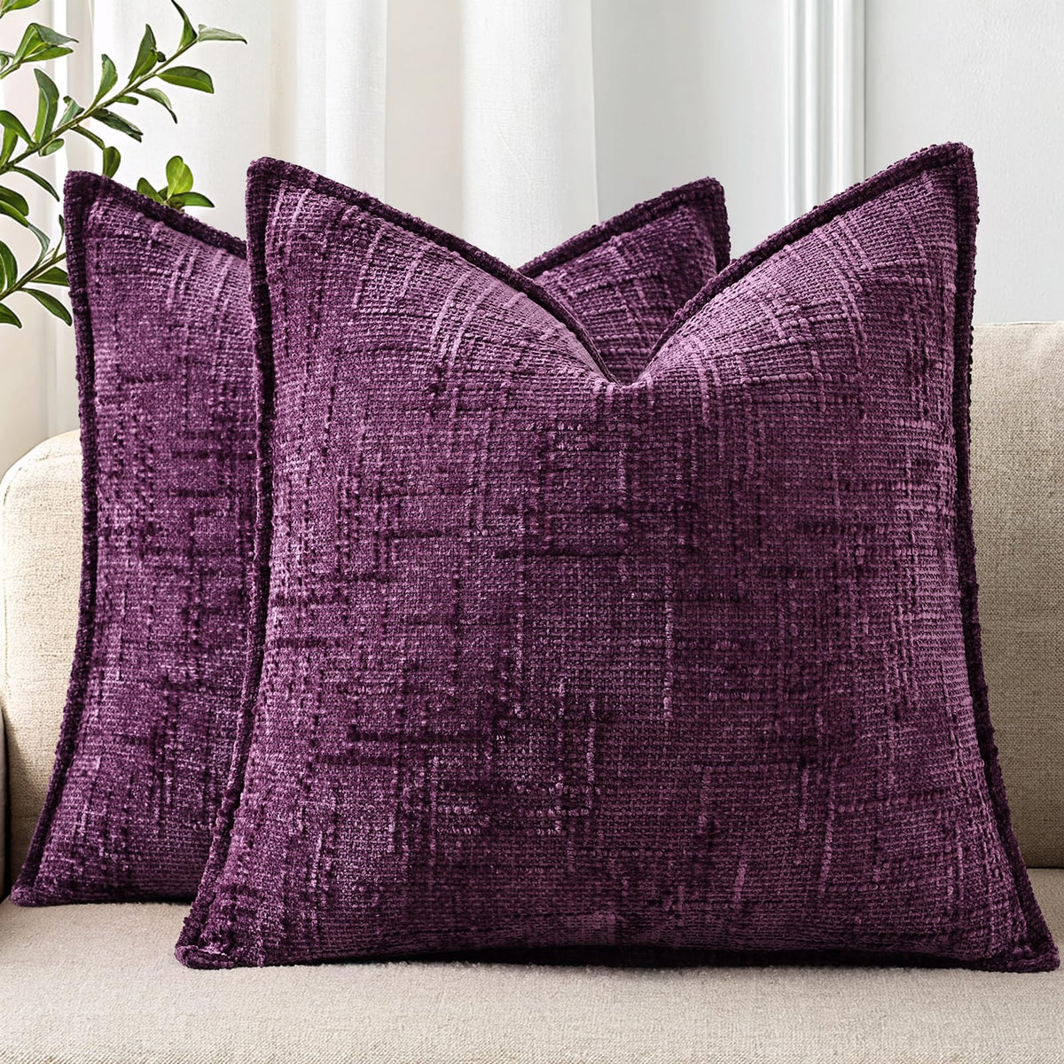 decorUhome Chenille Decorative Throw Pillow Covers 18x18 Set of 2, Navy