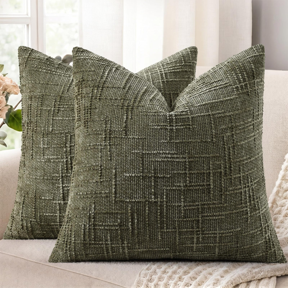 decorUhome Textured Chenille Throw Pillow Covers 18x18 Set of 2 Rust