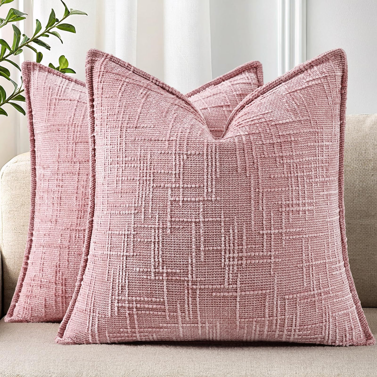 decorUhome Chenille Decorative Throw Pillow Covers 18x18 Set of 2, Navy