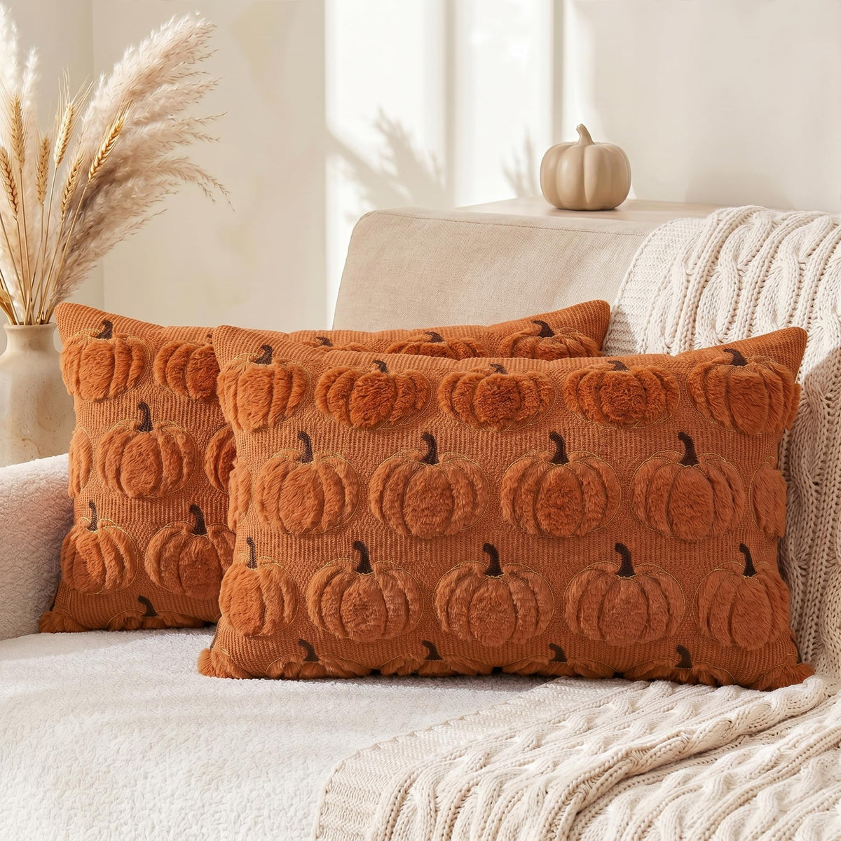 AVOIN colorlife Beige Fall Pumpkin Throw Pillow Covers 18x18 Inch