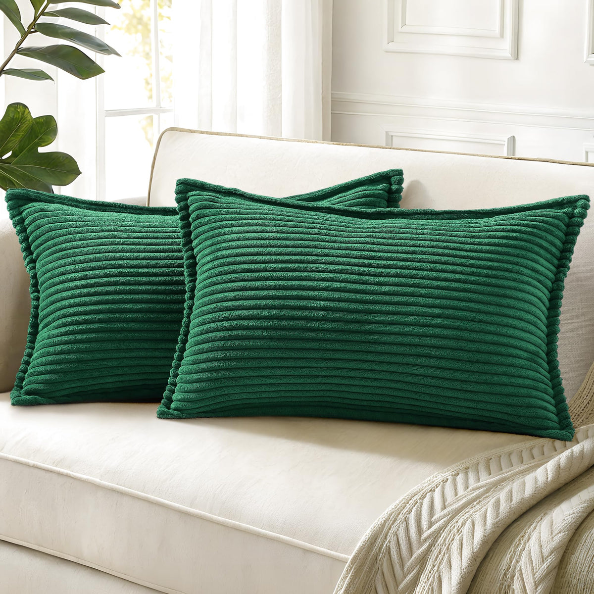 decorUhome Fall Corduroy Olive Green Throw Pillow Covers 18x18 Set of 2