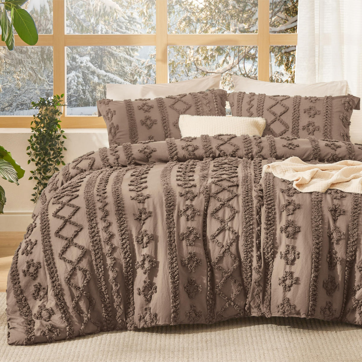 Bedsure Tufted Boho Comforter Set Queen, Bedroom Decor Bedding Set Beige