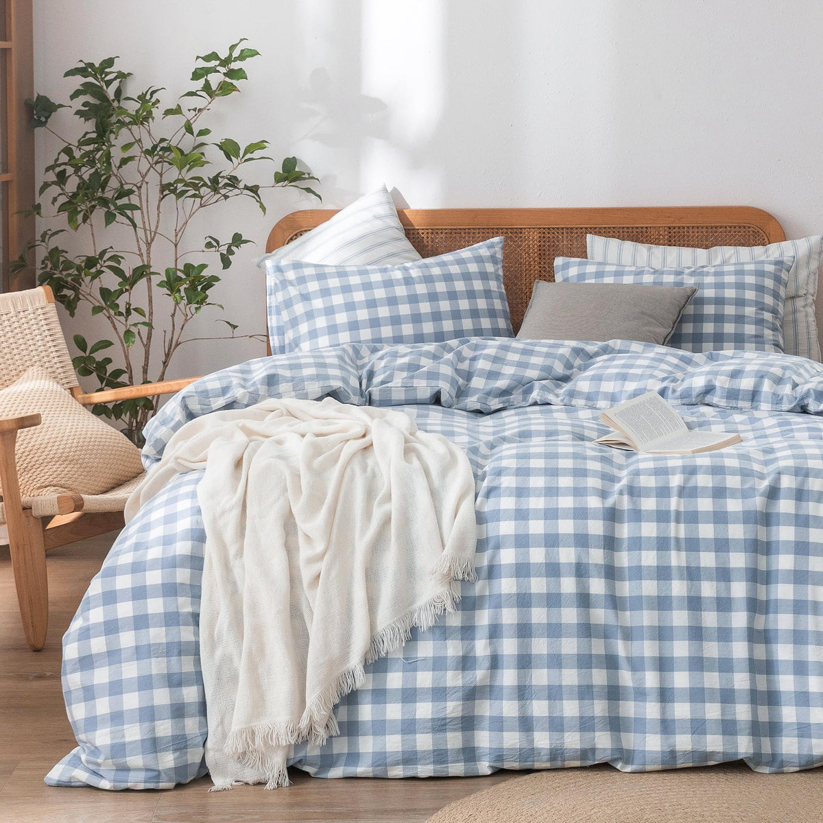 BESTOUCH Cotton Solid Duvet Cover Set Linen Feel Off White Queen