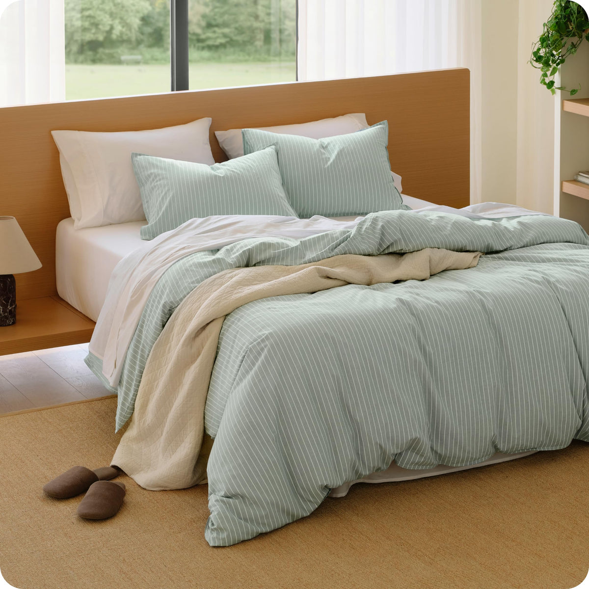 Bedsure PureWoven Gingham Duvet Cover Set Linen‑Like, King Size, 3-PC