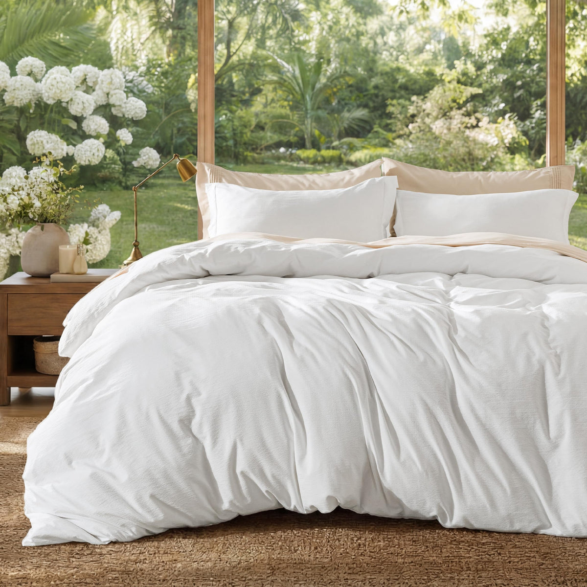 Bedsure Prewashed Duvet Cover Queen, Cotton-Like Soft Bedding Set, Beige