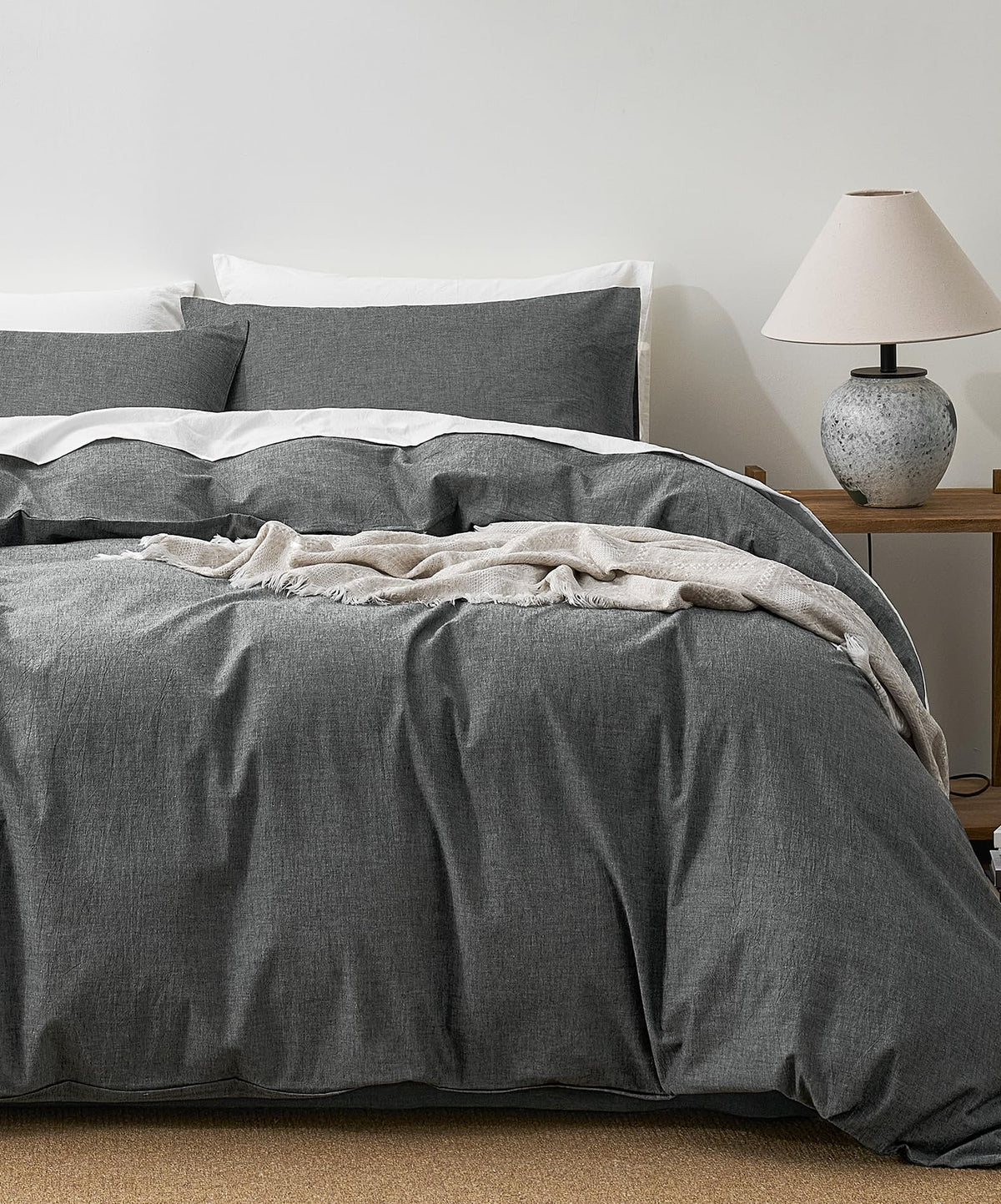 JELLYMONI 100% Cotton King Duvet Cover Set, Washed Linen-Like Texture