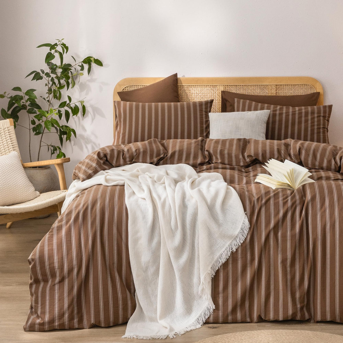 BESTOUCH Cotton Solid Duvet Cover Set Linen Feel Cornflower Blue King