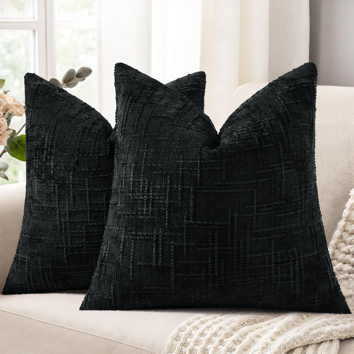 decorUhome Textured Chenille Throw Pillow Covers 18x18 Set of 2 Rust