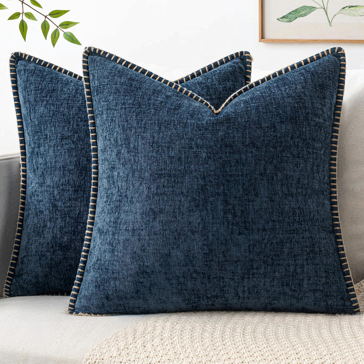 MIULEE Decorative Couch Throw Pillow Covers 18x18 Inch Navy 2 Pack