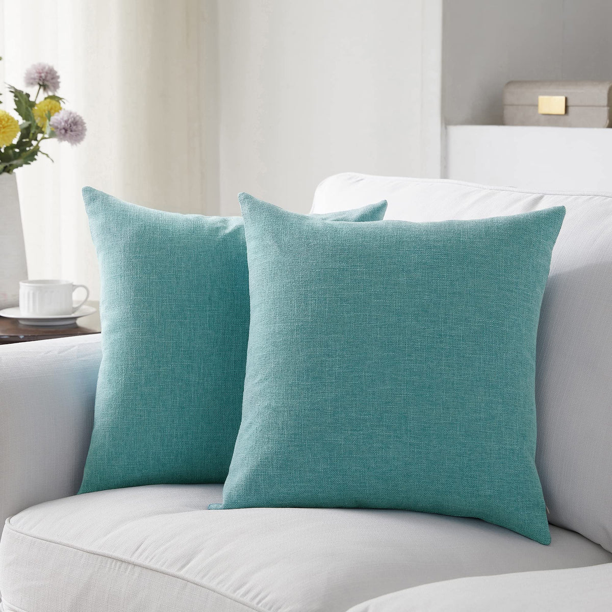 Meekio Linen Blend Throw Pillow Covers 18x18 Set of 2, Ivory