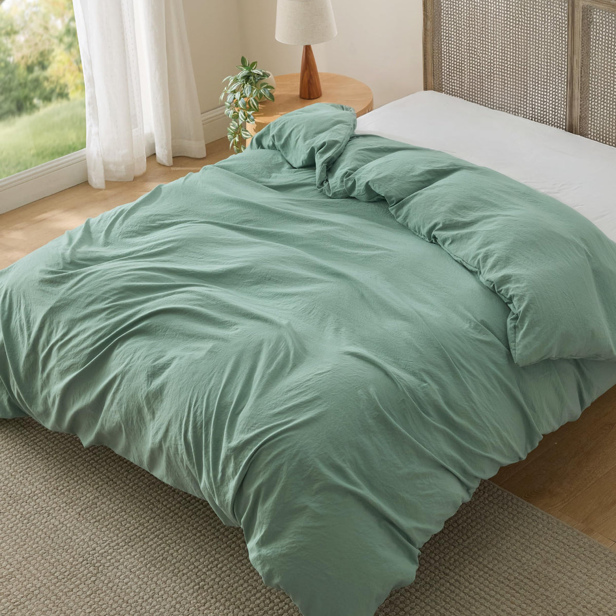 Bedsure Prewashed Duvet Cover Queen, Cotton-Like Soft Bedding Set, Beige