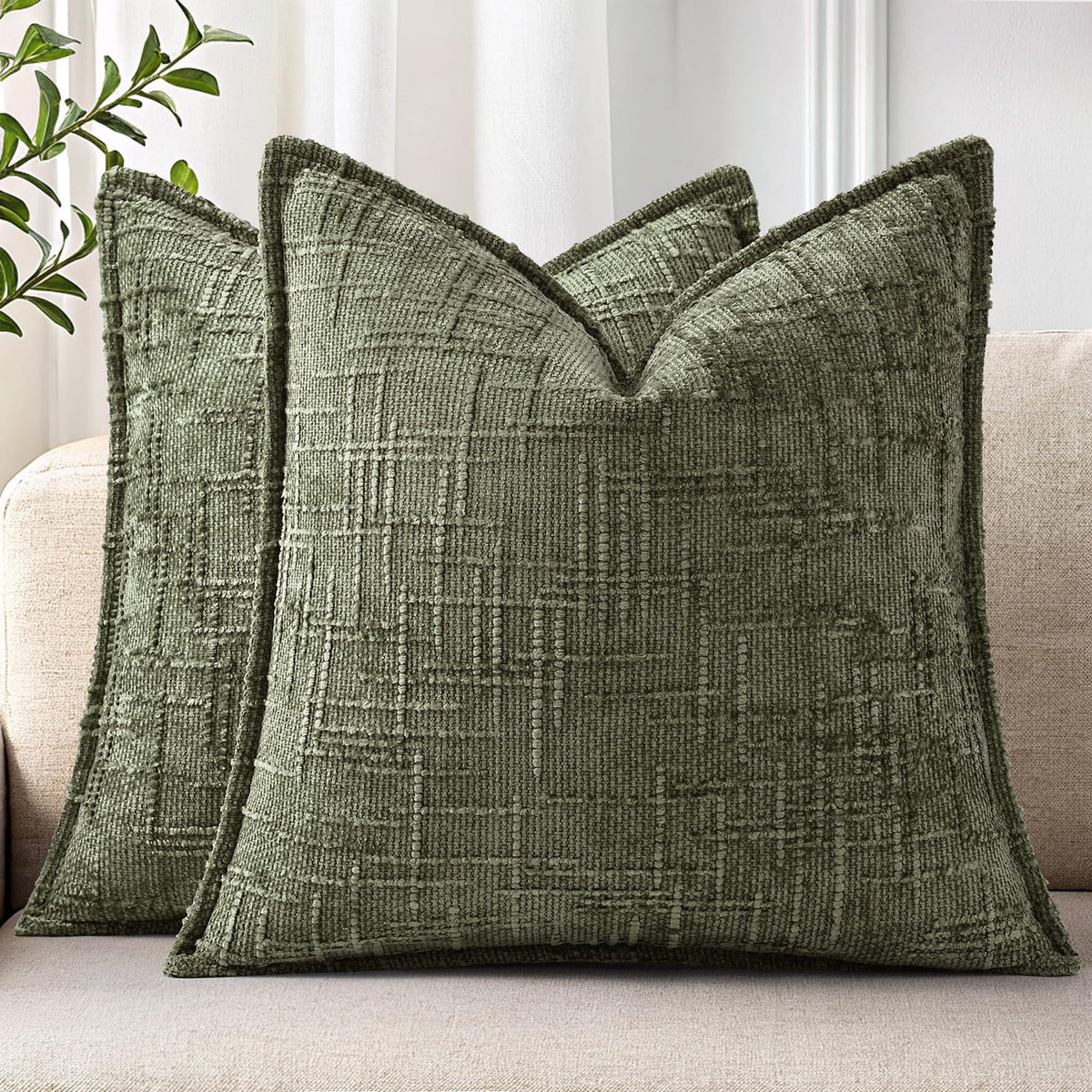 decorUhome Chenille Decorative Throw Pillow Covers 18x18 Set of 2, Navy