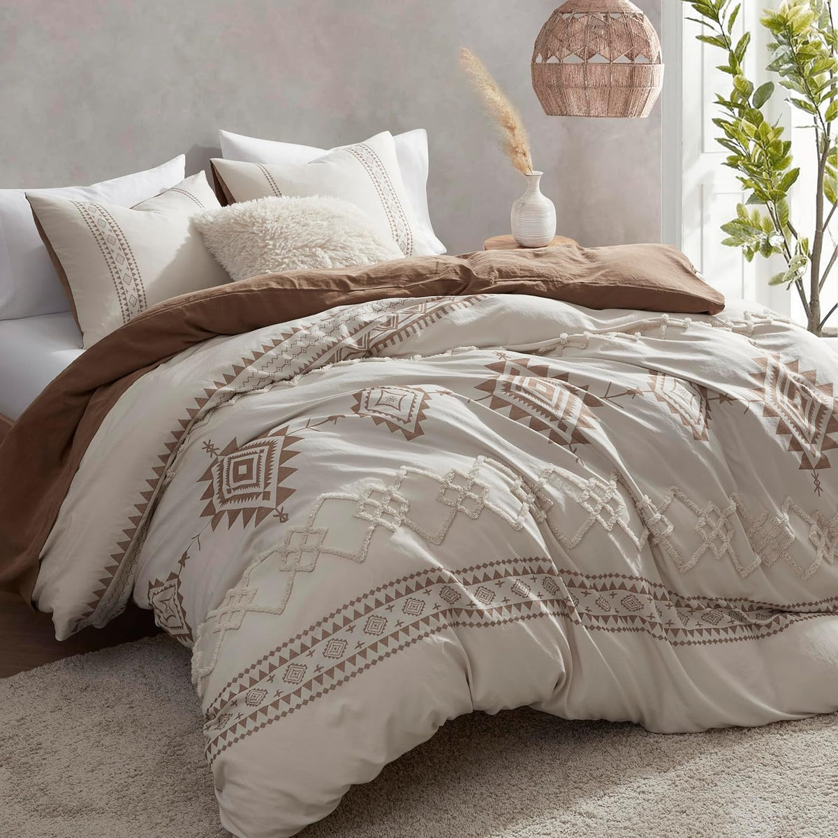 Oli Anderson Boho Duvet Cover King Size, Beige & Terracotta, 3 Pieces