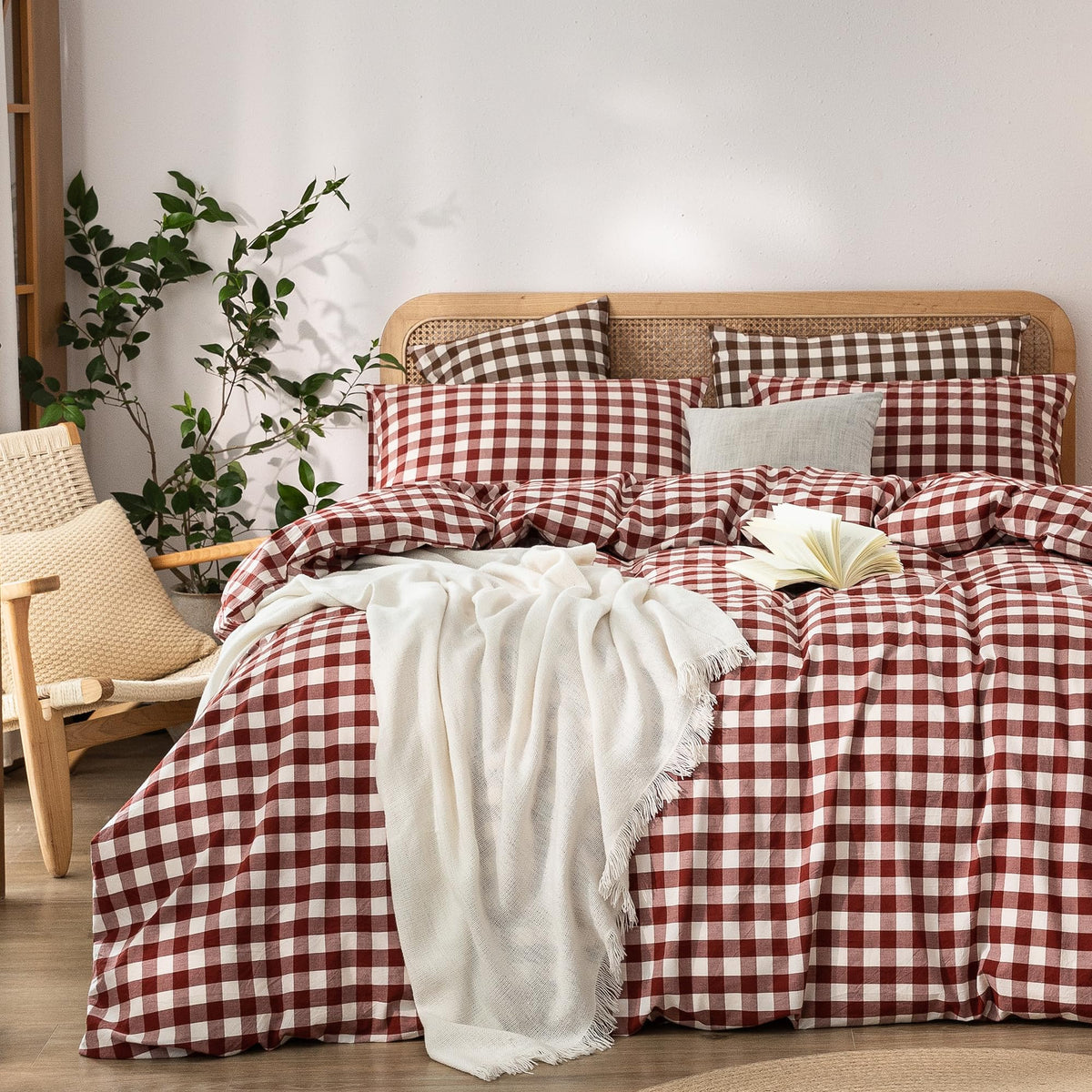 BESTOUCH Cotton Solid Duvet Cover Set Linen Feel Off White Queen