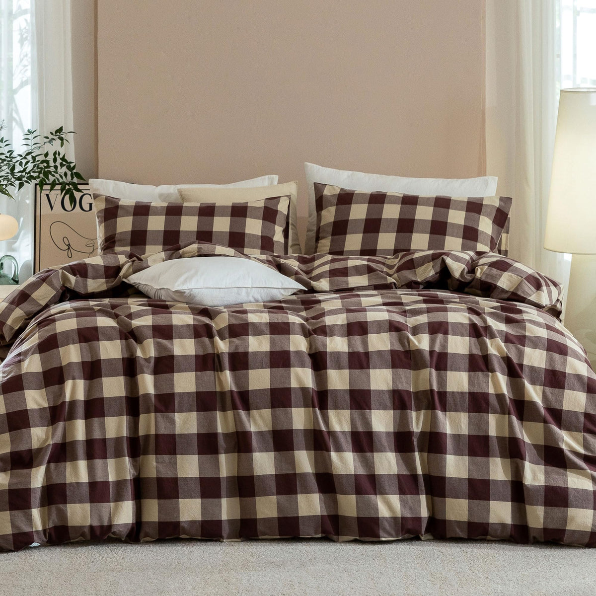 JIYUAN Queen Washed Cotton Duvet Cover Set, 3-Piece, Relaxed Linen Feel