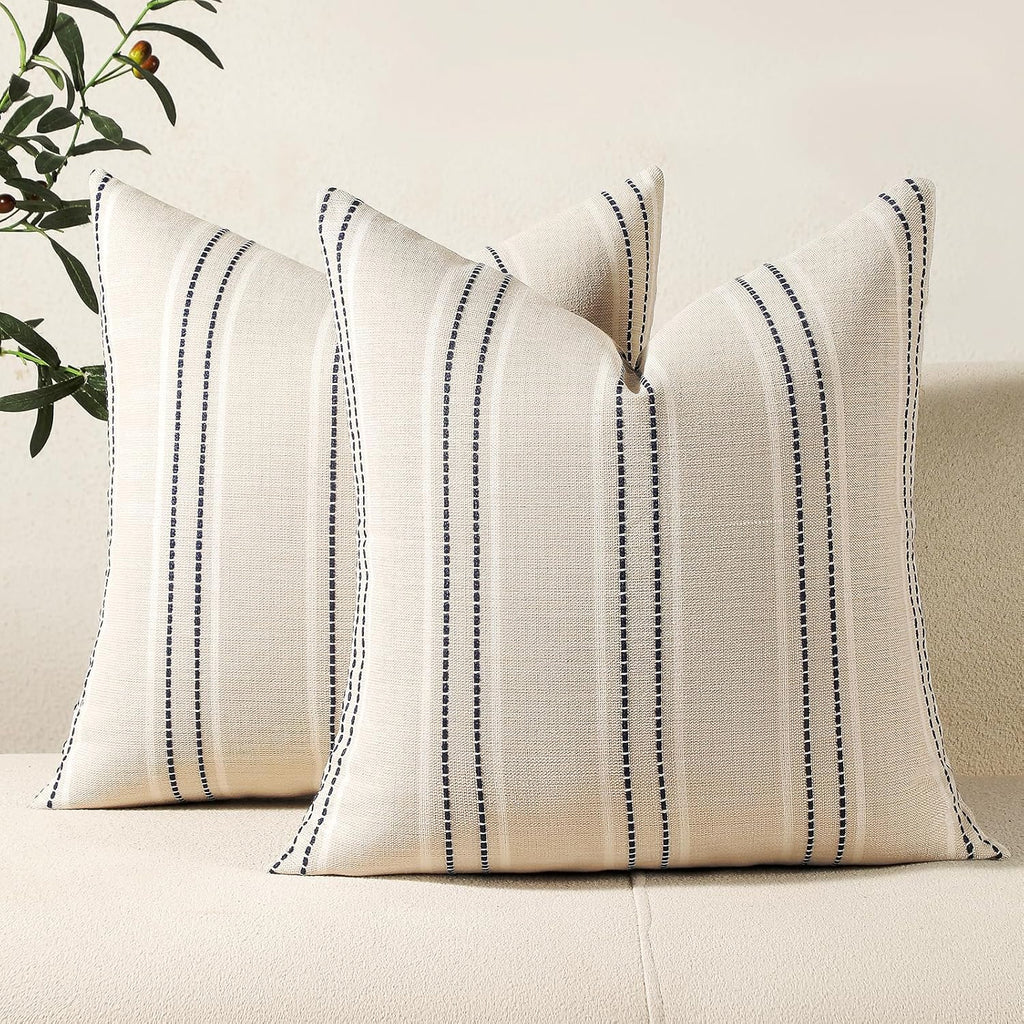 Hckot Navy Blue Throw Pillow Covers 20x20 Set of 2 Striped Pillow Covers